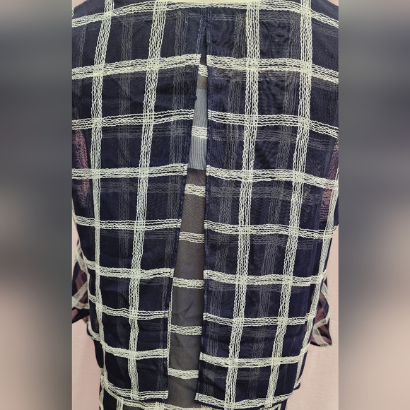 Lumière Chiffon Grid Print Flowy Double Layer Sleeve Top-(Large)NEW - Picture 5 of 7